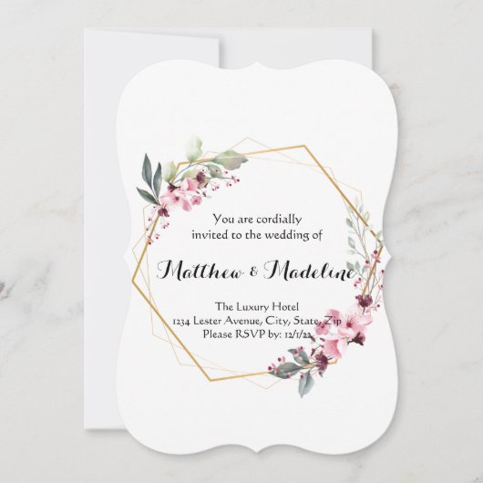 Simple No Fuss Blush Floral Wedding Invitations (Devant)