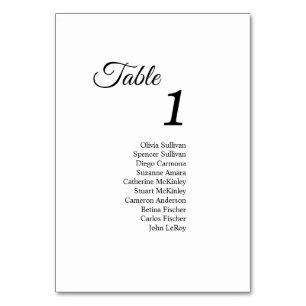 Simple Noir Blanc Calligraphie Numéro de table Inv