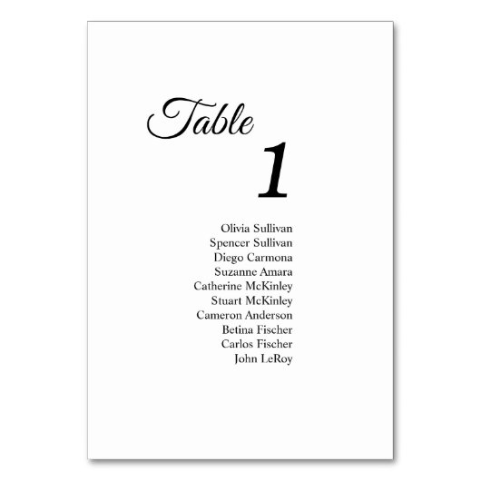 Simple Noir Blanc Calligraphie Numéro de table Inv (Dos)