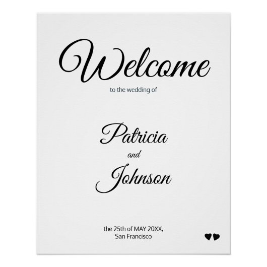 Simple noir blanc classique mariage signe d'accuei (Devant)