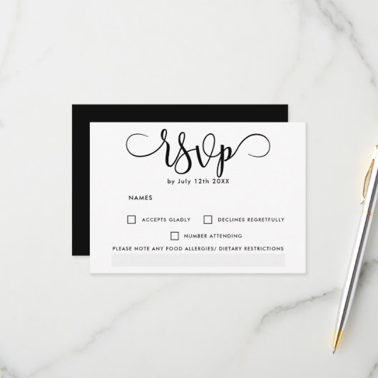 Simple noir blanc élégant mariage rsvp chic (Devant/Arrière en situation)