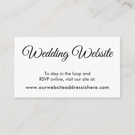 Simple Noir Blanc Mariage Site Web Cartes de boîti (Devant)