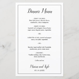 Simple Noir Blanc Moderne Elégant Menu Mariage
