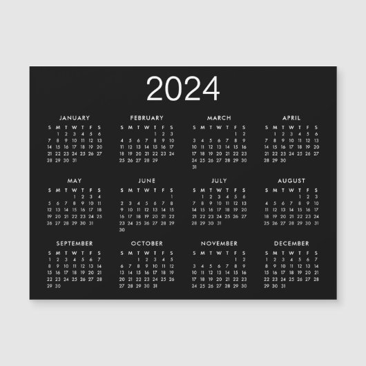 Simple Noir Et Blanc 2024 Calendrier Magnet (Devant)