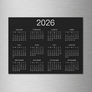 Simple Noir Et Blanc 2024 Calendrier Magnet