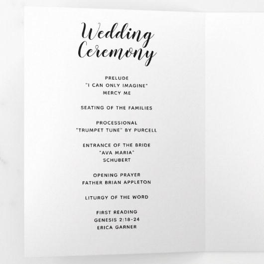 Simple Noir et Blanc Calligraphie Programme de mar (Intérieur en premier)