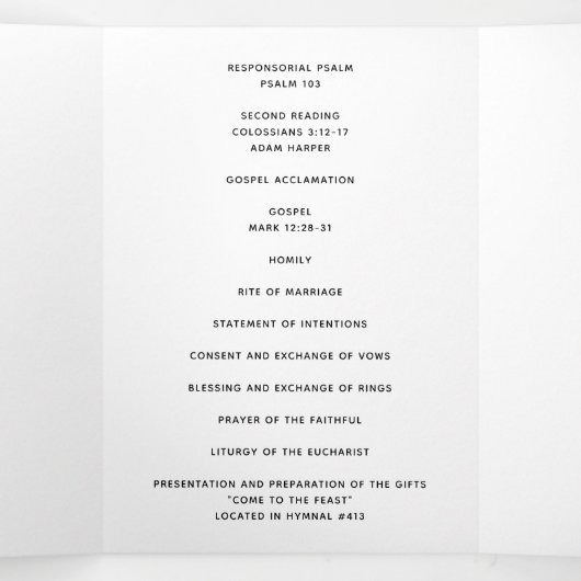 Simple Noir et Blanc Calligraphie Programme de mar (Intérieur au milieu)