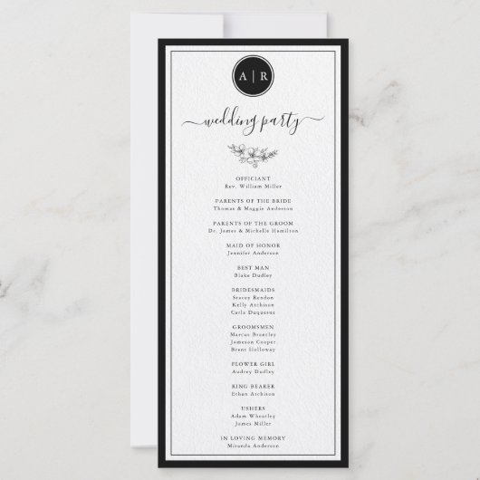 Simple Noir et Blanc Élégant programme de mariage (Dos)