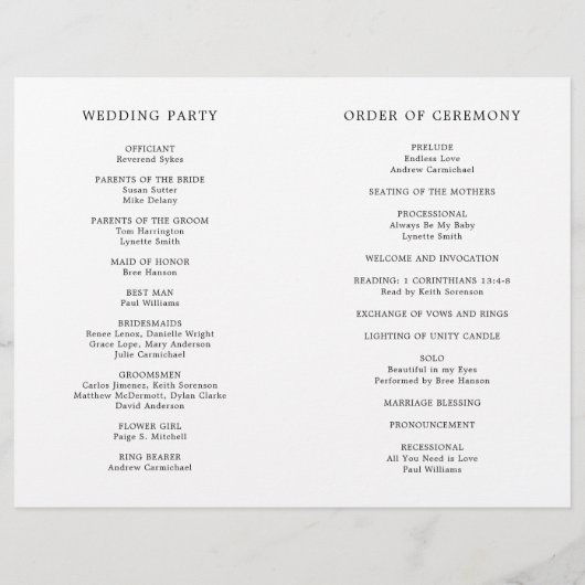 Simple Noir et Blanc Élégant programme de mariage (Dos)