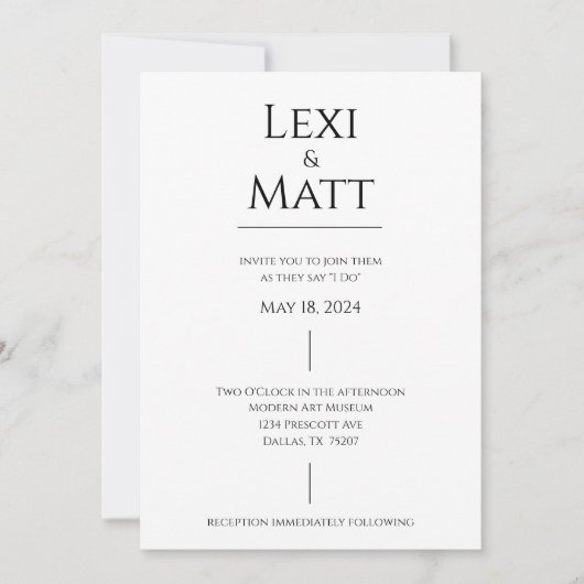 Simple noir et blanc Faire-part de mariage moderne (Devant)