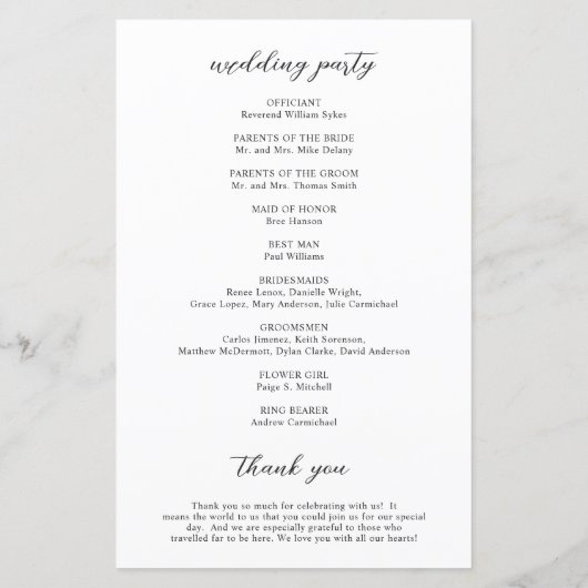 Simple Noir et Blanc Programme de mariage moderne (Dos)