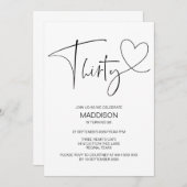 Simple Noir et Blanc Trente Invitation d'anniversa (Devant / Derrière)