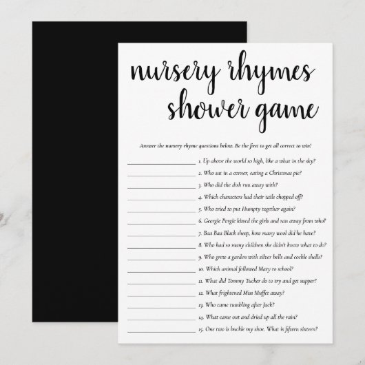Simple Nursery Rhymes | Carte de jeu noir et blanc (Devant / Derrière)