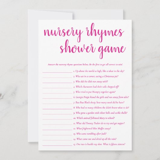 Simple Nursery Rhymes | Carte de jeu rose chaud (Devant)