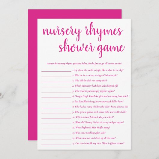 Simple Nursery Rhymes | Carte de jeu rose chaud (Devant / Derrière)