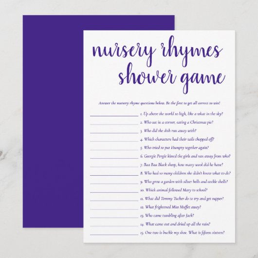 Simple Nursery Rhymes | Carte de jeu violet et bla (Devant / Derrière)