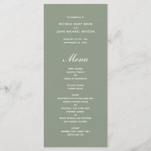 Simple Olive Green Wedding Menu-Kaarten Programma