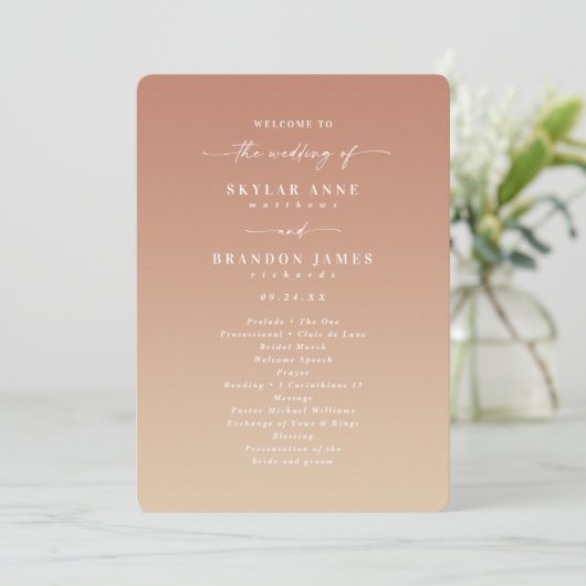Simple Ombre Clay & Gold Mariage programme de céré (Debout devant)