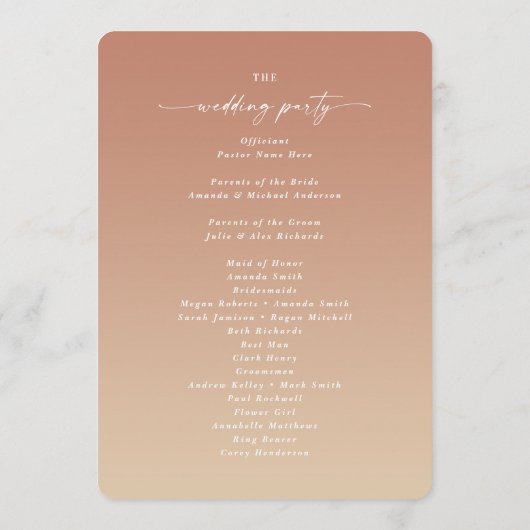Simple Ombre Clay & Gold Mariage programme de céré (Dos)