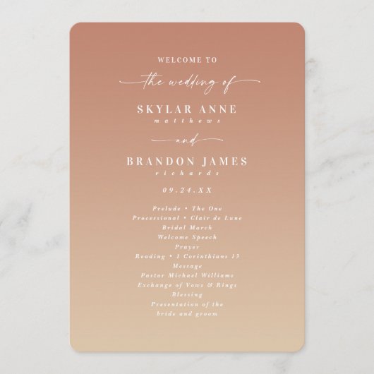 Simple Ombre Clay & Gold Wedding Ceremony Program Programma (Voorkant)