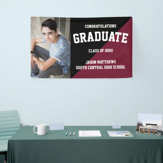 Simple One Photo Black Burgundy 2022-Afstuderen Spandoek (Beurs)