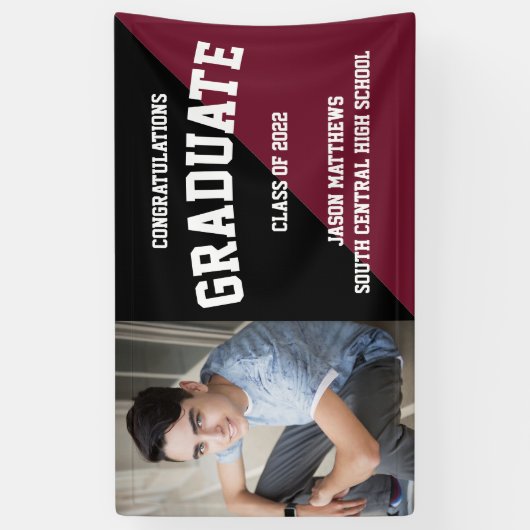 Simple One Photo Black Burgundy 2022-Afstuderen Spandoek (Verticaal)