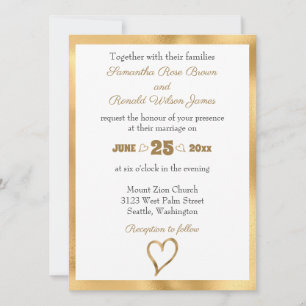 Simple Open Faux Gold Heart Faire-part de mariage