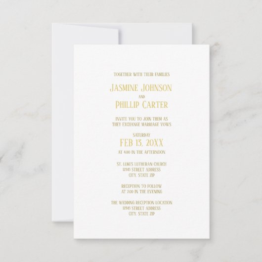 Simple Or - Invitation de mariage/réception 3x5 (Devant)