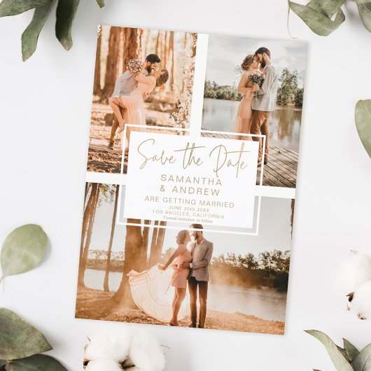 Simple or save the date 3 photos grille collage or