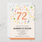 Simple Orange Confetti 72e anniversaire invitation (Devant)