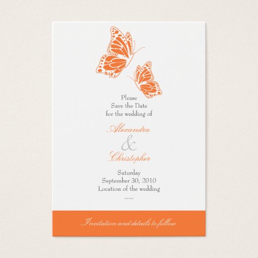 Simple Orange Papillon Enregistrer La Date Mariage (Devant)