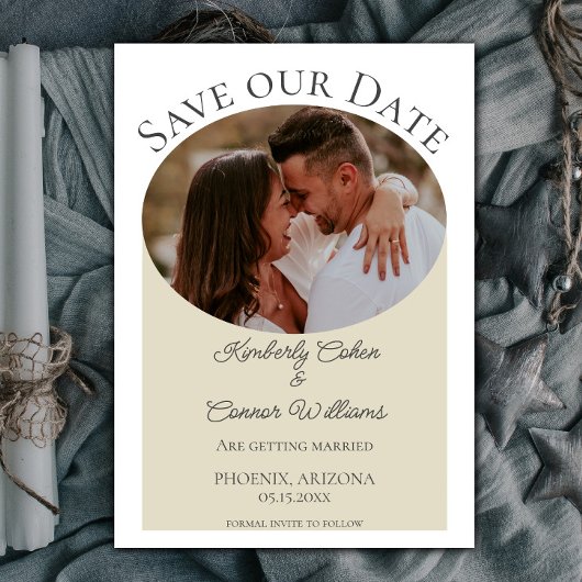 Simple Oval Photo Save the Date | Beige
