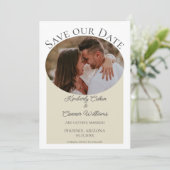 Simple Oval Photo Save the Date | Beige (Debout devant)