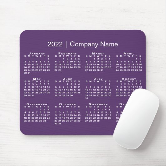 Simple Paars White 2022 Calendar Company Name Muismat (Met muis)
