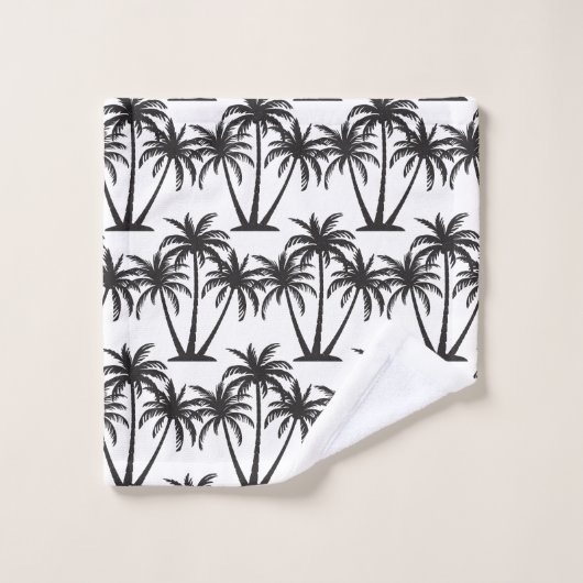 Simple palmiers noirs botaniques sur blanc (Gant de toilette)