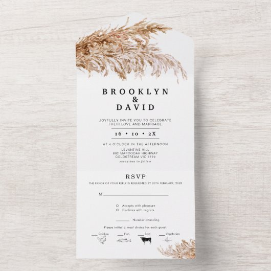 Simple Pampas Grass tout en un mariage Invitation (À l'intérieur)