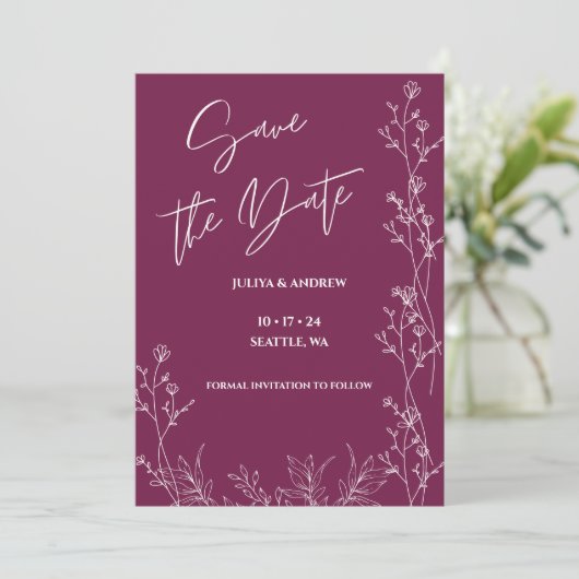 Simple Pansy Purple script wedding  save the date (Debout devant)