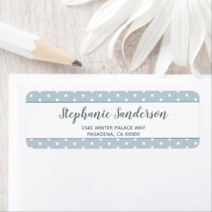 Simple Pastel Blue White polka stips Script Etiket