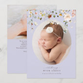 Simple Pastel Purple Floral Faire-part de naissanc (Devant / Derrière)