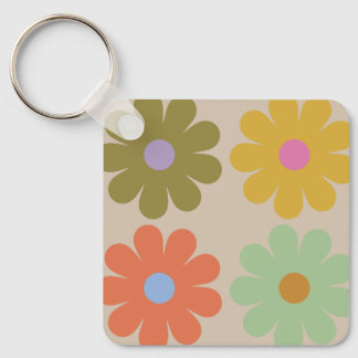 Simple Pastel Vintage Flower Pattern Sleutelhanger