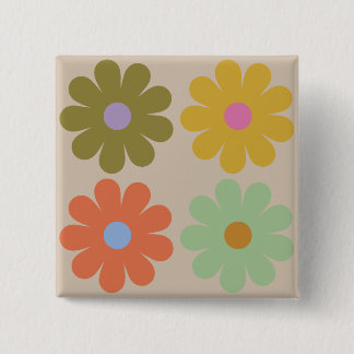 Simple Pastel Vintage Flower Pattern Vierkante Button 5,1 Cm