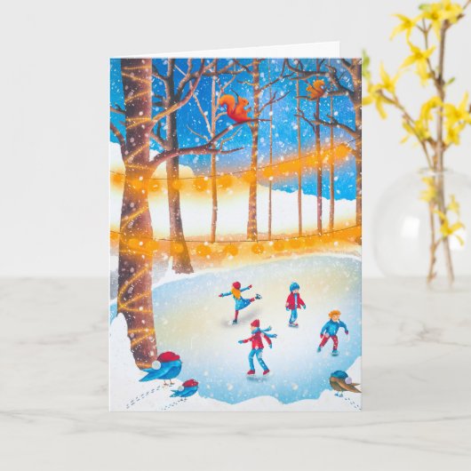 Simple patins de Noël à glace Artwork Carte de vac (Fleur jaune)