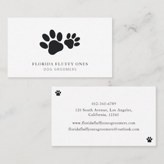 Simple Paw Print Dog Groomer Business Card Visitekaartje (Voorkant / Achterkant)