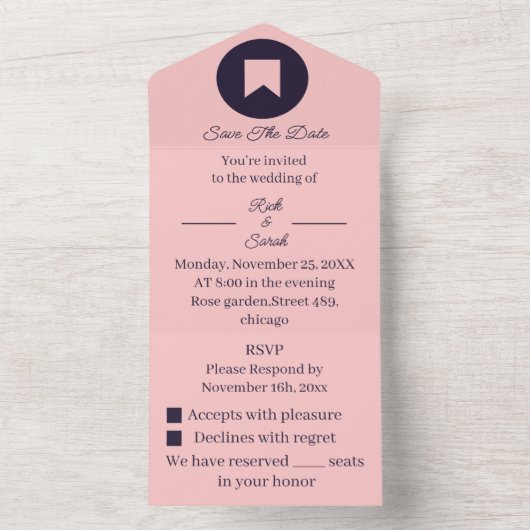 Simple Peach Gepersonaliseerd De datum opslaan All In One Uitnodiging (Binnen)