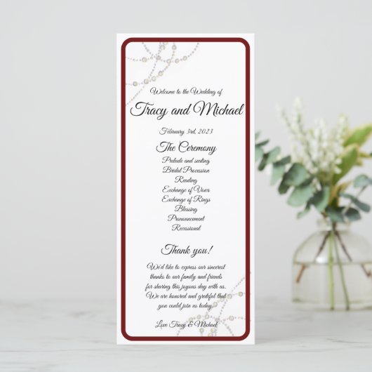 Simple Pearls Wedding Program Programma (Staand voorkant)