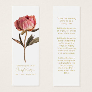 Simple Peony Funeral Memorial Bookmark Mini Visitekaartjes