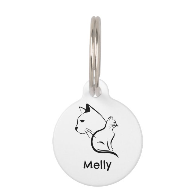 Simple Personalized Name White Cat Huisdierpenning (Voorkant)