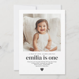 Simple Photo 1st Birthday Girl Invitation Kaart