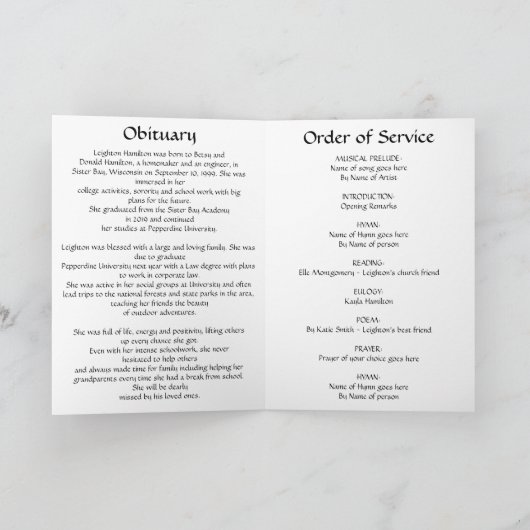 Simple Photo Celebration of Life Folded Programme (Intérieur)