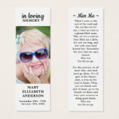Simple Photo Memorial Poem Signet de prière funéra (Devant & derrière)